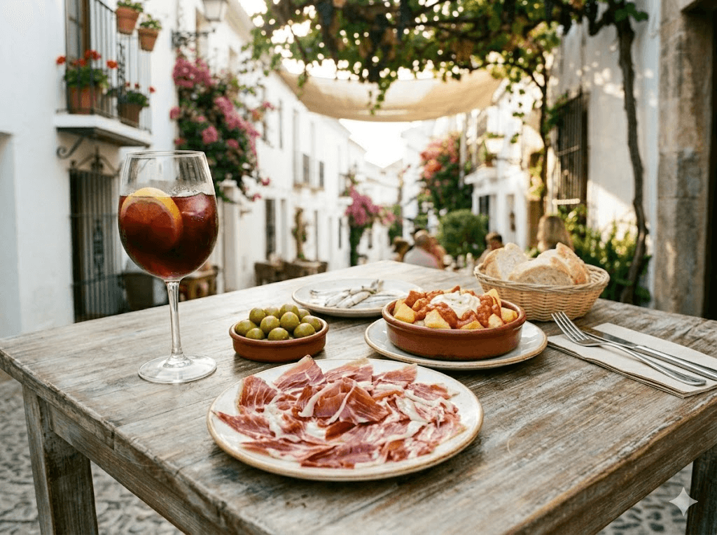 Mesa de tapas en una terraza del casco antiguo de Marbella